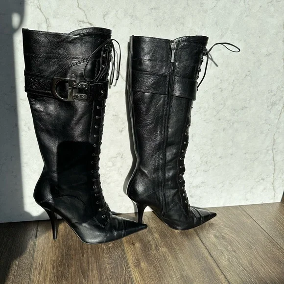 SOLD ‼️ Christian Dior Boots Black Pointed Toe Leather Lace Up - Picture 4 of 4